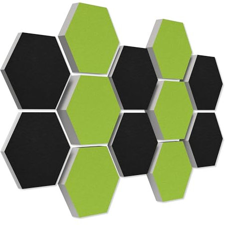 platino24 Schallabsorber COLORE aus Basotec G+ I Akustikpaneele mit Akustikfilz I 3D Wand-Paneele mit 12 Waben in Hellgrün + Schwarz I Akustikplatten zur Schalldämmung in Büro, Studio & Wohnung