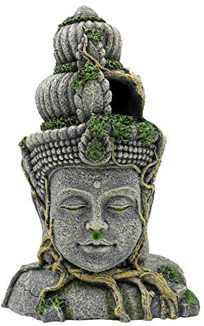 MUYIRTED Decorazione per acquario Buddha grande decorazione per acquario nascondiglio, resina verde piante coperte roccia ornamento acquario 27,5 x 18 x 10 cm