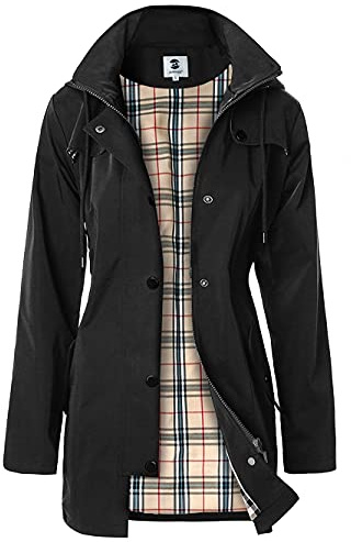 SaphiRose PONCHO Giacca a Vento Donna Impermeabile, Giacca da Pioggia Donna Lungo Elegante, Giacca Antipioggia All'aperto antivento Leggero, con Cappuccio,per Corsa, Viaggi, Nero XL