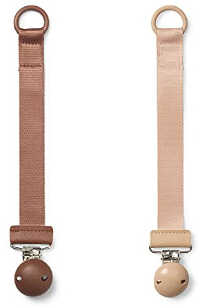 Elodie Details Schnullerclip – Nachhaltige Schnullerkette mit Holzclip – BPA-freier Schnullerhalter aus recyceltem Polyester – Schnullerband für Jungen & Mädchen – 2er Pack – Burned Clay/Rosa