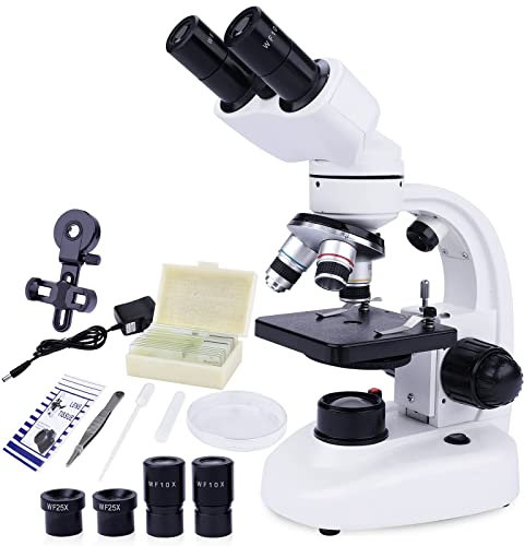 Mikroskop binokluar 40 x 1 000 x med LED-belysning för barn, studenter, vuxna, med mikroskop, glidkit, professionella mikroskop för skola, laboratorium, hem, biologisk utbildning