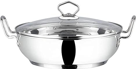 Vinod Induction Friendly Kadai Wok Frypan Stainless Steel for All Hobs with Glass Lid, 24cm, 3 LTR, by VINOD, Silver