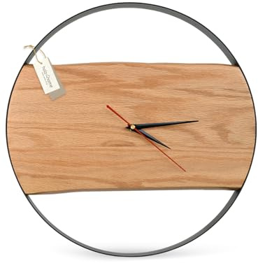 holz4home® Wanduhr aus Eichenholz I Holzuhr mit Stahlrahmen Ø 43 cm I Runde Uhr Designuhr Analog I Perfekt für Wohnzimmer Küche Büro & Flur I Im modernen Loft Stil Industrial