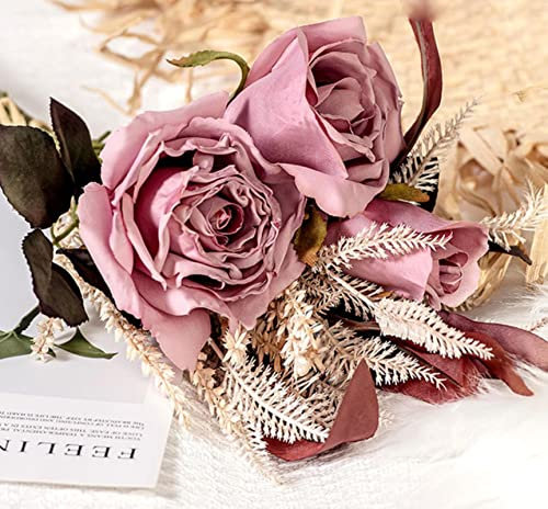 PUYYDS 41,5 cm Künstliche Blume Rose Trockenblumenstrauß, Retro-Hochzeit, Braut mit Blumen, Indoor-Wohnzimmer-Dekoration Blumenarrangement