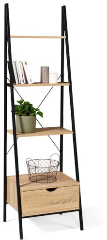 IDMarket - Estantería tipo escalera de 4 niveles con cajón DETROIT diseño industrial