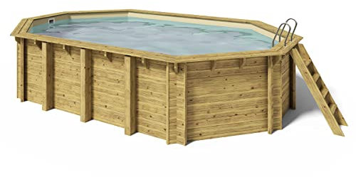 Paradies Pool® Holzpool Cariba Komplettset inkl. Filteranlage, Edelstahlleiter Tiefbecken, Folie Sand mit 0,8mm Stärke, Oval-Pool, 657 x 407 x 138, Menge: 1 Stück