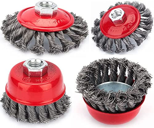 Spazzola Metallica per Smerigliatrice Angolare 4 Pezzi, Spazzola Smussata, Spazzola a Tazza Spazzola Abrasiva Annodata, per Smerigliatrice, Utensile Rotante, Miscela per Bordi di Vernice, ∅75mm