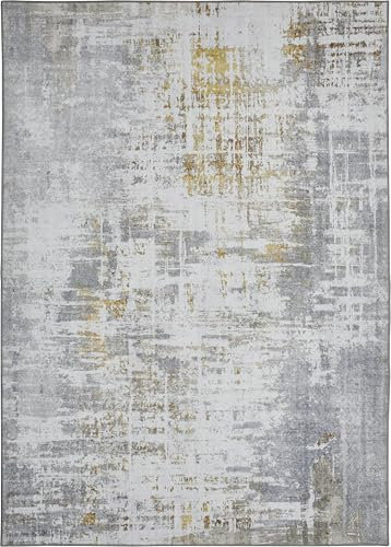 -LUXOR- living Vintage Teppich modern, moderner Digitaldruck, flach, gekettelt, farbecht, Designteppich für Innen, Creme - Senfgelb 155 x 230 cm