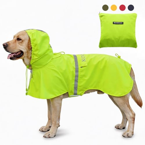 KOOGAL Imperméables pour Chiens avec Capuchon Impermeable Chien, Manteau Chien Imperméable, ultraléger et aéré avec Bandes réfléchissantes pour Chiens Moyens à Grands (Vert Fluorescent, 6XL)