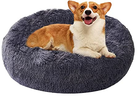 Queta Deluxe-Haustierbett,für Katzen und kleine bis mittelgroße Hunde,Leicht zu reinigen,Bett für Haustiere in Doughnut-Form 60cm grau