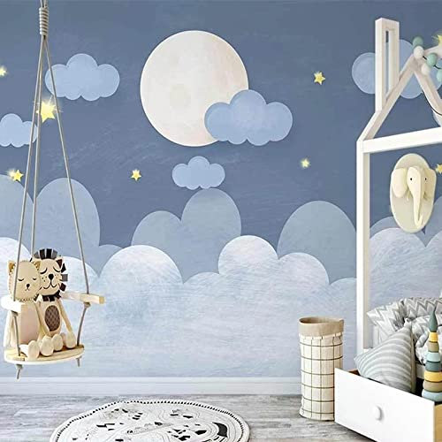 XTSWallpaper Lune Nuages Paysage 380X360Cm Papier Peint Photo 3D Optique Trompe L Oeil | Déco Mural Tableaux Muraux Photo Mural Décor Motif Poster Géant Stickers Muraux Optique Fond Effet