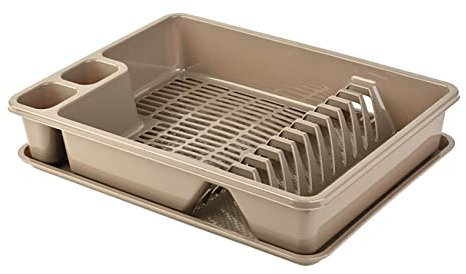 Engelland Abtropfgestell, Abtropfgitter, Farbe: Hell-Braun, Geschirrständer, Küche, Abtropfschale, Geschirrkorb, Abtropfkorb, aus Kunststoff, für bis zu 11 Teller, L 42 x B 32,5 x H 8,5 cm