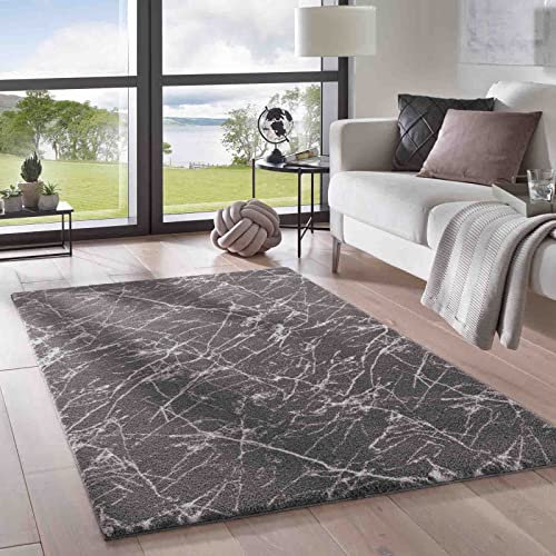 Taracarpet Teppich Supersoft Kurzflor-Teppich Valetta Marmor Blitz modern marmoriert waschbar für Wohnzimmer Schlafzimmer Jugendzimmer Badezimmer aus Polyester anthrazit 160x230 cm