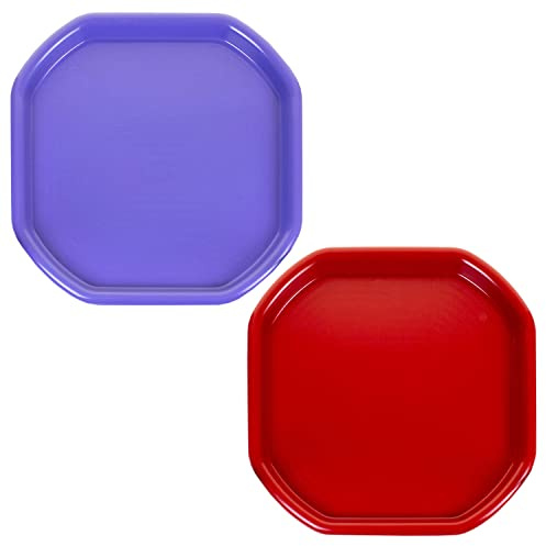 (Set of 2) Small Colour Plastic Mixing Tray Sand Water Play Builder Equipment Sand Pool Pit Tray Garden Beach Tuff Tray Kids Messy Play Tray For Cement Mortar Made in UK 70 x 70 CM (Purple & Red)