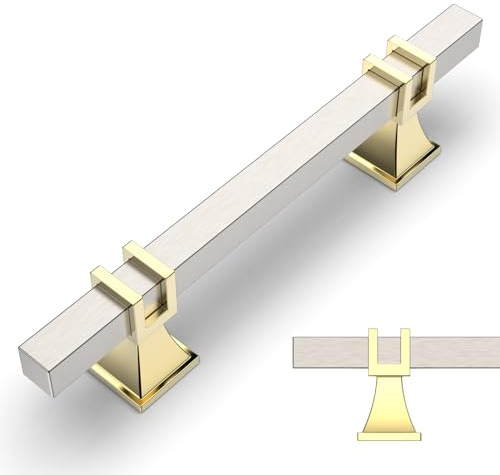 Amerdeco 10 Stück Möbelgriffe Nickel-Gold – 96mm Lochabstand, Schrankgriffe, Küchengriffe, Schubladengriffe für Küchenschränke & Kleiderschränke UK0003