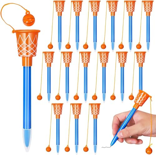 LATERN 24 Piezas Bolígrafo de Baloncesto con Aro, 14CM Bolígrafos de Tinta Azul de Baloncesto Bolígrafos de Punta Fina de 0,7mm para Estudiantes Niños Escuela Oficina Baloncesto Fiesta Suministros