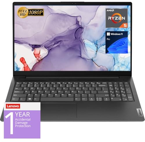 Lenovo V15 Laptop, 15,6 Zoll FHD Display, AMD Ryzen 5 5500U Prozessor, 16GB RAM, 1TB SSD, HDMI, RJ45, Ziffernblock, WLAN, Windows 11 Pro, Schwarz