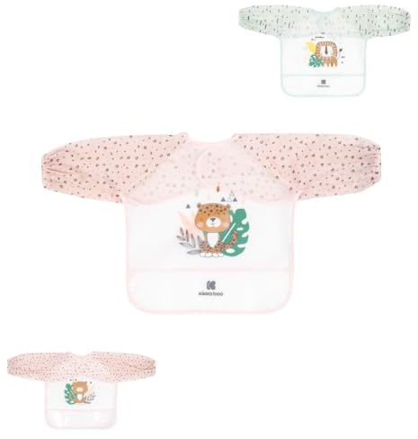 Kikkaboo babero Savanna manga larga con recogemigas impermeable cierre de velcro, color:rosa