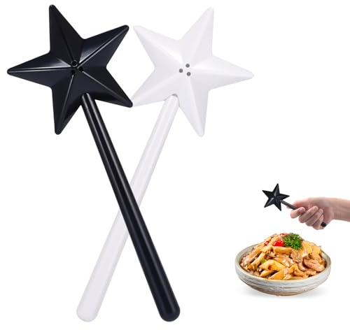 OUZHOU 2Pcs Salt and Pepper Sets, Wand Salt and Pepper Shakers, Cute Stars Stick Spice Dispenser with 3 Holes Magic Fairy Wand Condiment Set for Kitchen BBQ Dining Table Decoration Party Gifts