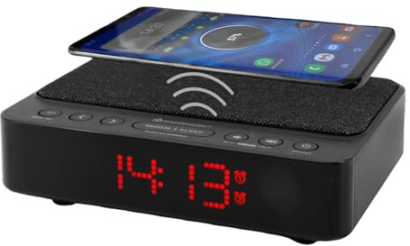 Soundmaster UR124SW Radiowecker mit kabelloser Ladestation, Wireless Charger iPhone/Samsung Galaxy,LED-Display 4-stufiger Dimmer, 2 Weckzeiten, Uhrenradio ohne Ticken