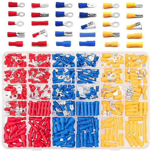 QUTIASE Kabelschuhe Quetschverbinder Set 480 Stück 30 Typen, Elektrische Steckverbinder, Größen 0,5-6,0 mm², Flachstecker, Flachsteckhülsen, Ringkabelschuhe, Rundstecker, Rundsteckhülsen, Stoßver