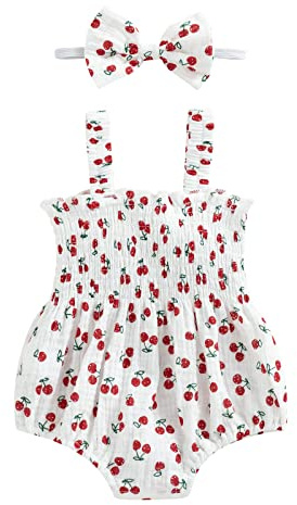 Himllauen 2 Pezzi Completo per Neonata Abito Senza Maniche Pagliaccetto Stampa Ciliegia/Carota/Albero/Fiori/Pesco Fascia per Capelli Body Neonata Estivi alla Carini