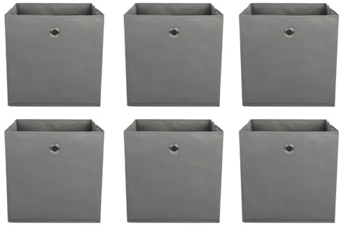 Vixzoid Aufbewahrungsbox Stoff 6er Set 33x38x33cm Faltbox Faltbare Faltkiste mit Fingerloch für Kallax Regale oder Schrank Regal Spind Einsatz Boxen Grau