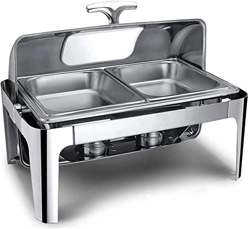 9L Stainless Steel Chafing Dish Set Buffet Silver Catering Warmer Set, Rectangle Chafing Dish Set, for Buffet Catering Kitchen Party(Size:Single Grid) (Double Grid)