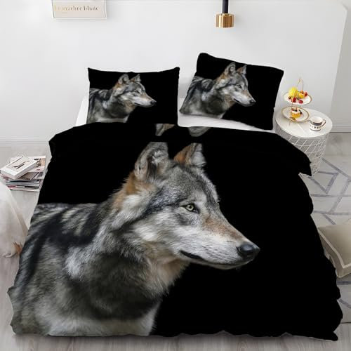 Bettwäsche 140x200 Bettbezug Winter Bettwäsche-Sets Wolf 3D Muster Weich Baby bettwäsche Set Hypoallergen Kinder bettwäsche mit 2 Kissenbezüge 80x80 cm