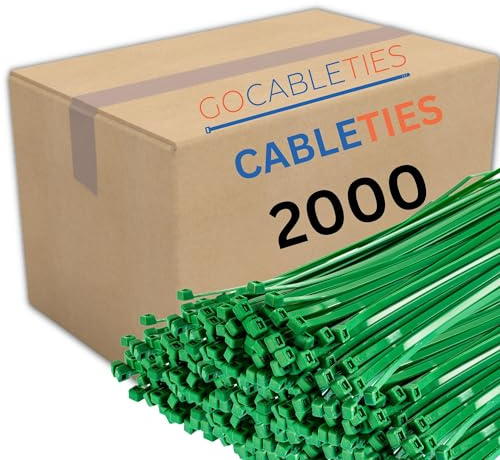 Gocableties Green Cable Ties, 300mm x 4.8mm, Bulk Pack of 2000, 12” Premium Nylon Zip Ties, Multi-Purpose Plastic Tie Wraps, Secure Self-Locking Mechanism, for Home, Garden, Office and DIY