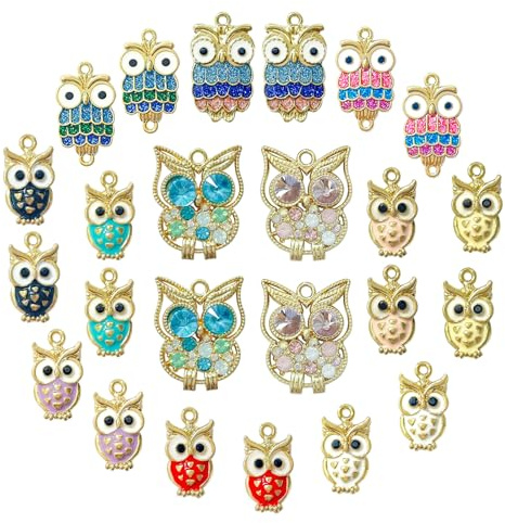 RYXZEN 24 Stück Eule Emaille Charms Bunte Anhänger Aus Legierung Tier Charm Anhänger Mixed Styler Eulen-Charms für Schmuckherstellung Halskette Ohrringe Armbänder Halloween DIY Bastelbedarf, 12 Stile