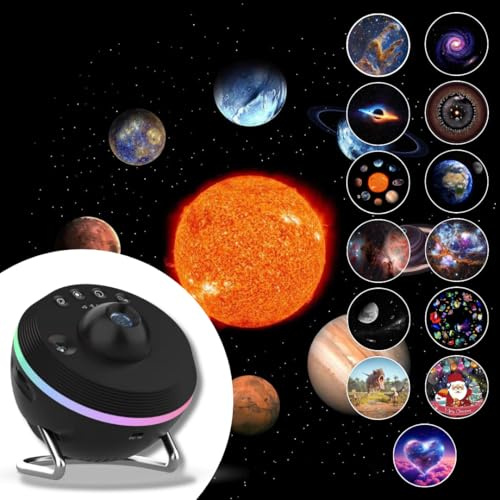 Galaxy-Projektor und Heimplanetarium mit Meteoriteneffekt, 13 Discs in 4K-Qualität, 6-Modus-Umgebungs-LED-Beleuchtung, rotierende Projektion mit mehreren Modi, Projektion von Himmelsobjekten