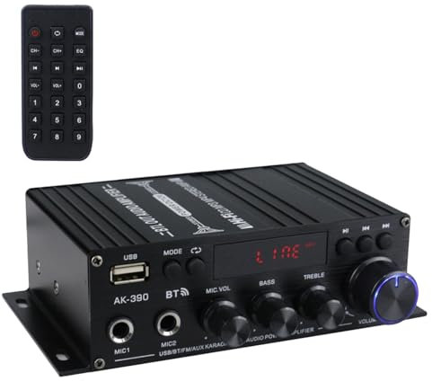 Bluetooth Amplifier, 800W HIFI Power Audio Stereo Amplifier, 2 Channels Bass and Treble Control with Remote 2 MIC Input, Wireless AUX/FM/USB Input Apm for Car, Home, PC, TV, Phone