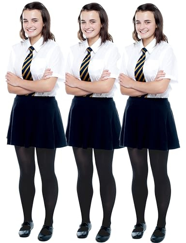 JUST BEAUTY TOUCH School Girls Tights 60 DEN Opaque - Grey, Black, Navy, Brown - Soft Microfibre, Footed Pantyhose for Children Aged 3-13, Casual School Wear, Available in 3 Pairs or 1 Pair