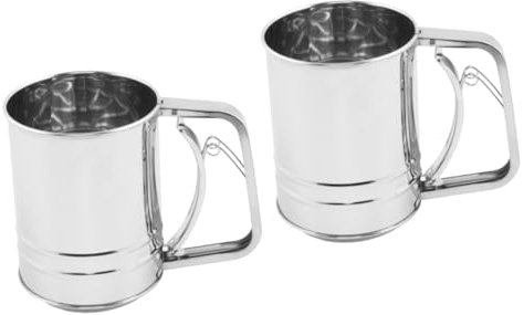 TOPBATHY 2pcs Hand Pressure Flour Sifter Stainless Steel Flour Sifter Mesh Sifting Strainer Cake Baking Filter
