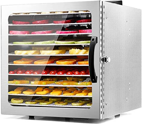SmPinnaA Disidratatore Alimentare Commerciale con 10 Vassoi in Acciaio Inossidabile, Asciugatura Efficiente A 360°, Timer Regolabile 24 Ore E Controllo della Temperatura 30-90 C° Essiccator