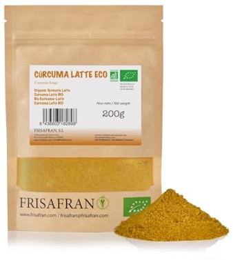 FRISAFRAN | Poudre de latte au curcuma 200g | Poudre de latte au curcuma biologique | Mélange pour Lait Doré | Lait doré au curcuma bio | Superaliment biologique | thé au curcuma | curcuma antioxydant