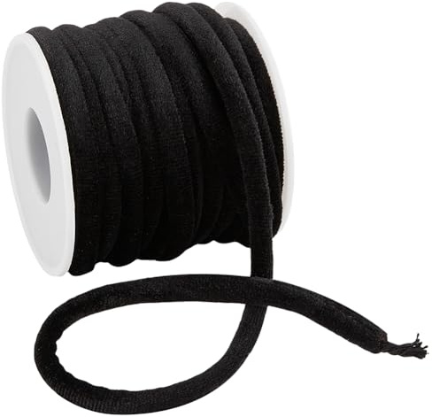 BENECREAT 10 iarda di Cordino di Velluto per Artigianato, Passamaneria Rotonda Nera Da 6mm con Rocchetto di Cordoncino di Velluto per Cucire, Cuscini Tende Panno Accessori di Rifinitura