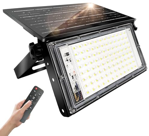 CREATESTAR Foco Solar Exterior 100W, Súper Brillante Luz Solar Exterior con Mando a Distancia, IP65 Impermeables Lamparas Solares para Jardín Patio Garaje