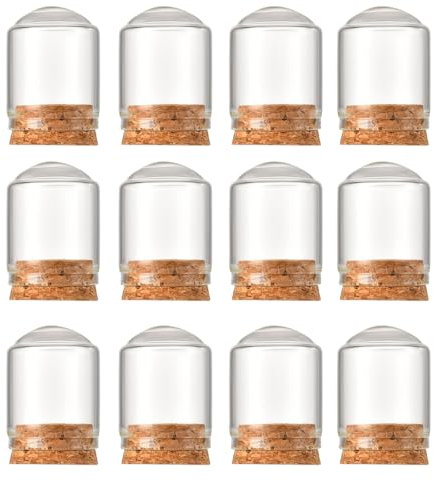 Upstore 12 Pcs 10ml Glass Cloche Bell Jar with Cork Base Mini Display Dome for Wedding Centerpiece Flower Preservation Home Christmas Decorations 1.18 x 1.57 inch