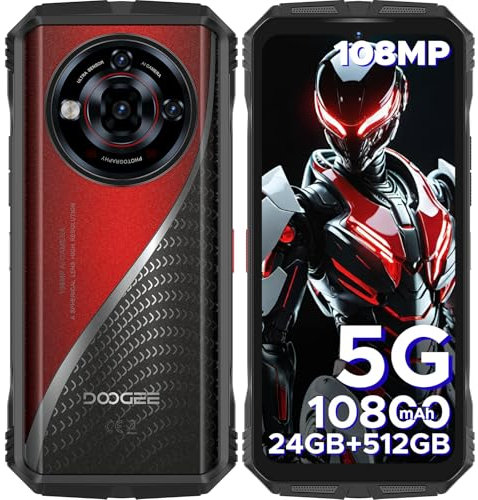 DOOGEE S118 Pro Rugged Smartphone 5G, 512GB + 24GB, Dimensity 7050 10800mAh/33W, 108MP+20MP+8MP Telefono Indistruttibile, 6.6 FHD+ 120Hz, Android 14, 5G Dual SIM/WiFi 6/NFC/OTG, Rosso