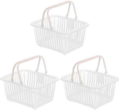PATIKIL 3PCS Mini Shopping Basket, Small Plastic Basket Mini Storage Basket Grocery Tiny with Handles Organizer Filtered Water for Organizing Toys Eggs Fruits Snacks, White
