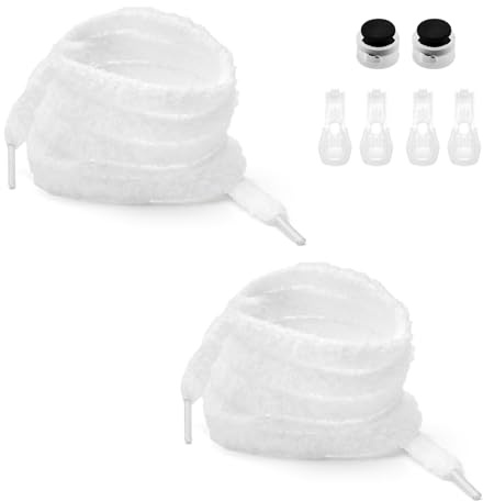 APOMOONS 2 Lacci Soffici 120cm con 2pcs Chiusura Lacci, Laccio Delle Scarpe per Scarpe Campus, Corsa, Ginnastica (Bianco)