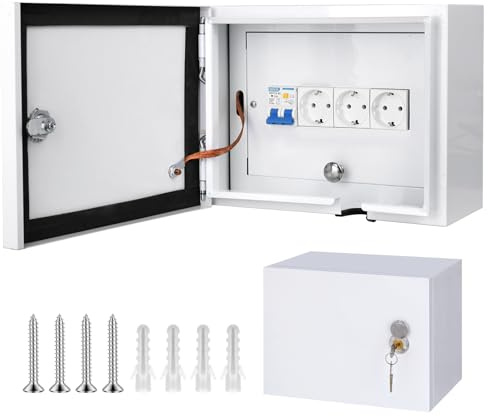 CHENGPI Scatola Elettrica da Parete con Interruttore Differenziale 2P 50A, Scatola di Distribuzione con 3 * Prese 250V/16A per il Cablaggio - 8 Moduli
