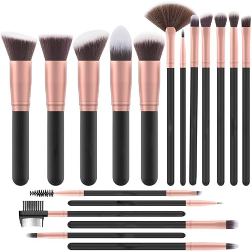 Set Pennelli Trucco Professionale, Kit Completo con Pennello Fondotinta, Correttore e Blush, Set Pennelli Make Up per Principianti ed Esperti (Rosa Oro 18 Pezzi)
