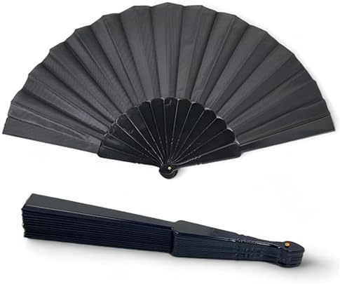 Saraoriginalshop Set 12 Pz Ventaglio a Mano in Legno Chiaro Intagliato Carta Plastica e Stoffa Idea per Matrimonio Segnaposto Eventi Gadget Vari Modelli Disp. (Plastica e Stoffa Nero)