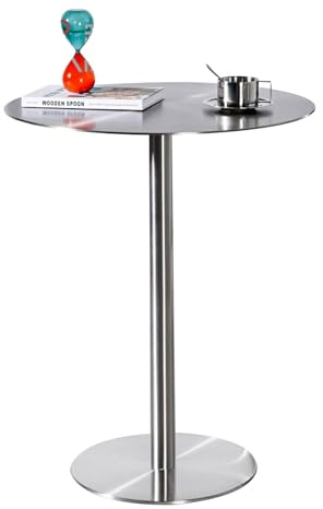 CMOLVUR Table de bar haute en acier inoxydable pour bistrot, cuisine et terrasse extérieure, élégante, ronde, loisirs, jardin, café, réception