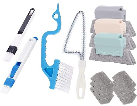 Window Track Cleaning Tools, Sliding Door Scrubber, Handheld Cleaner Set, Compact Detailing Brush Kit, Cleaning Accessory for Dining, Shower, Bathroom, Household, Multicolor