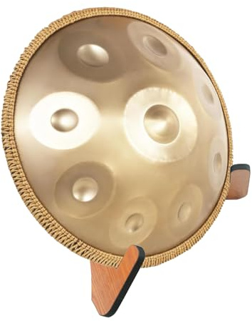 WHOOLEFUN Handpan Drum, 9 Noten 22 Zoll Stahltrommeln Percussion-Instrumente für Erwachsene, D-Moll Stahl Handtrommel, Enthält eine weiche Handtasche und mit Holzständer für Sound Healing persönliche