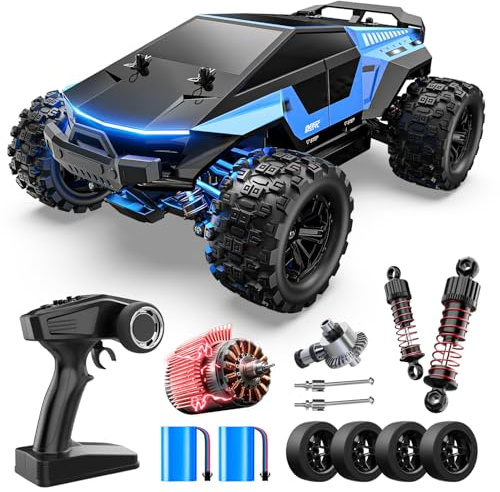 DEERC 1:18 RC Auto 40KM/H, Schnelles ferngesteuertes Drift & Rennfahrzeug, 2,4GHz wasserdichtes Offroad Car mit 2 Akkus & Driftreifen für Kinder & Erwachsene